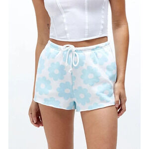 Womens PacSun Flower Power Blue White Floral Cotton Drawstring Shorts Size XS